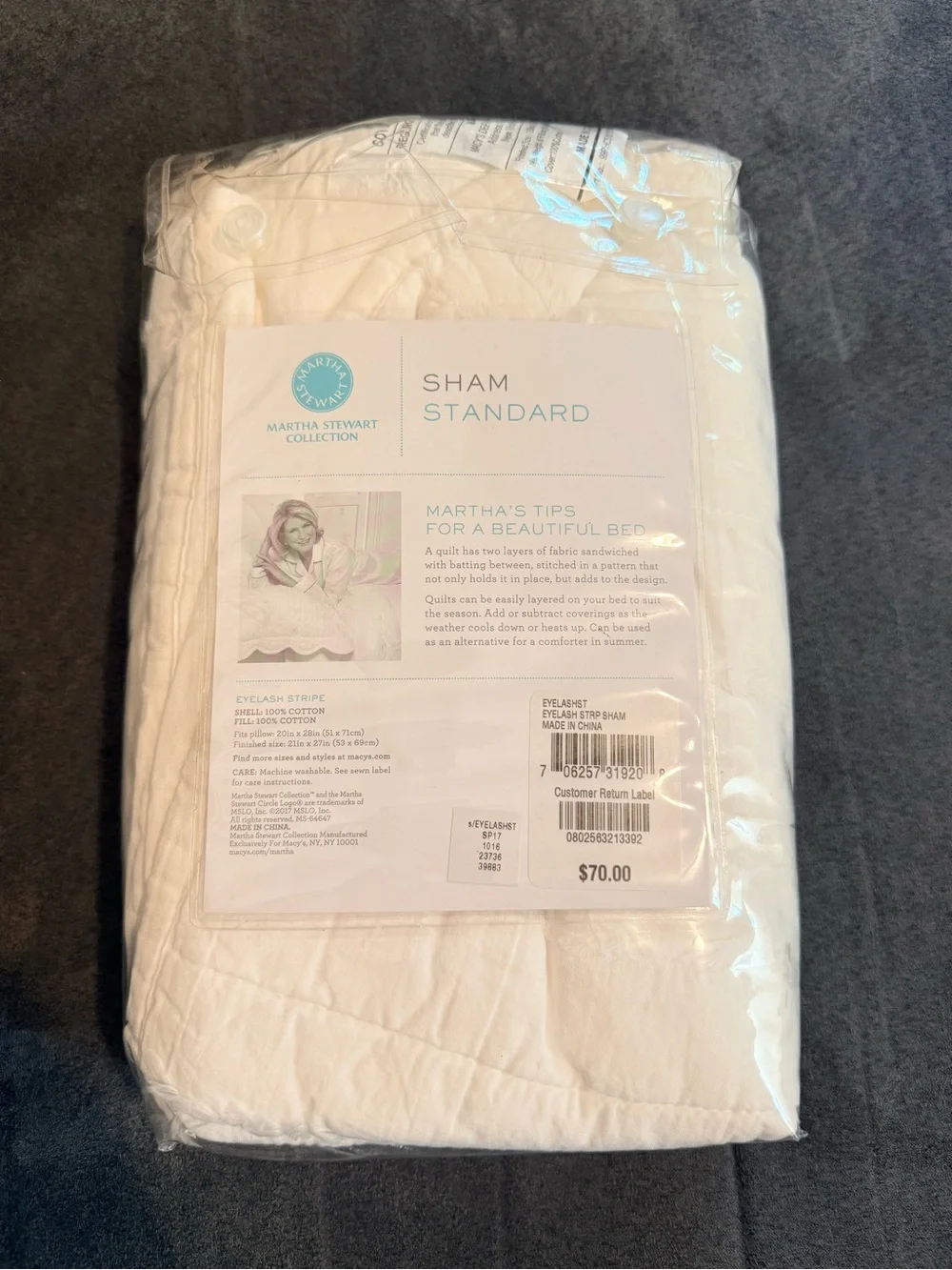 Martha Stewart Eyelash Stripe Quilted Sham in Cream